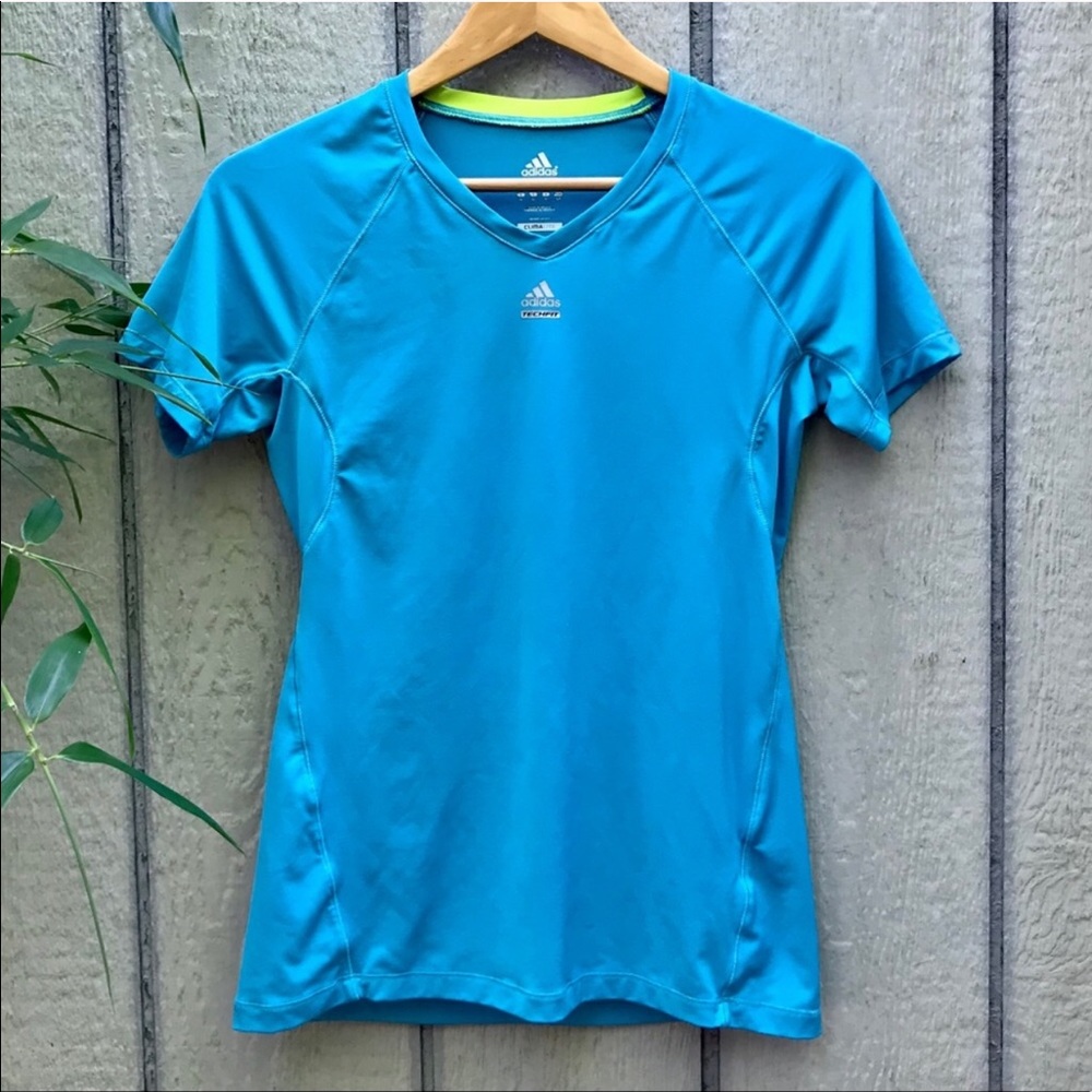 adidas athletic workout top short sleeve blue